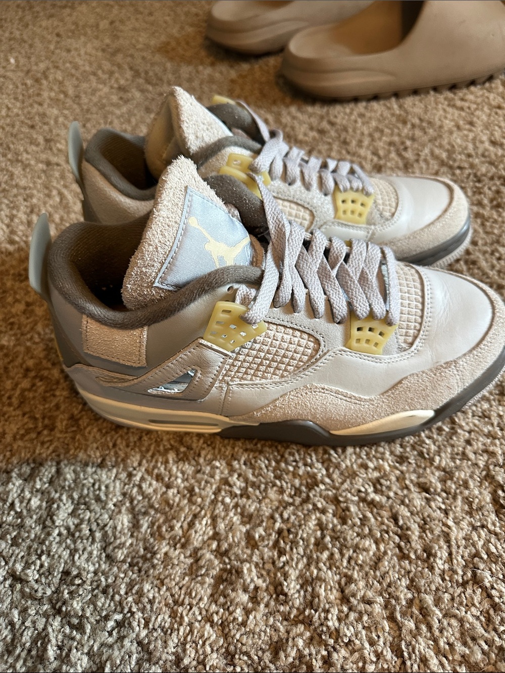 Jordan Light Grey and Cream Retro 4 Sneakers